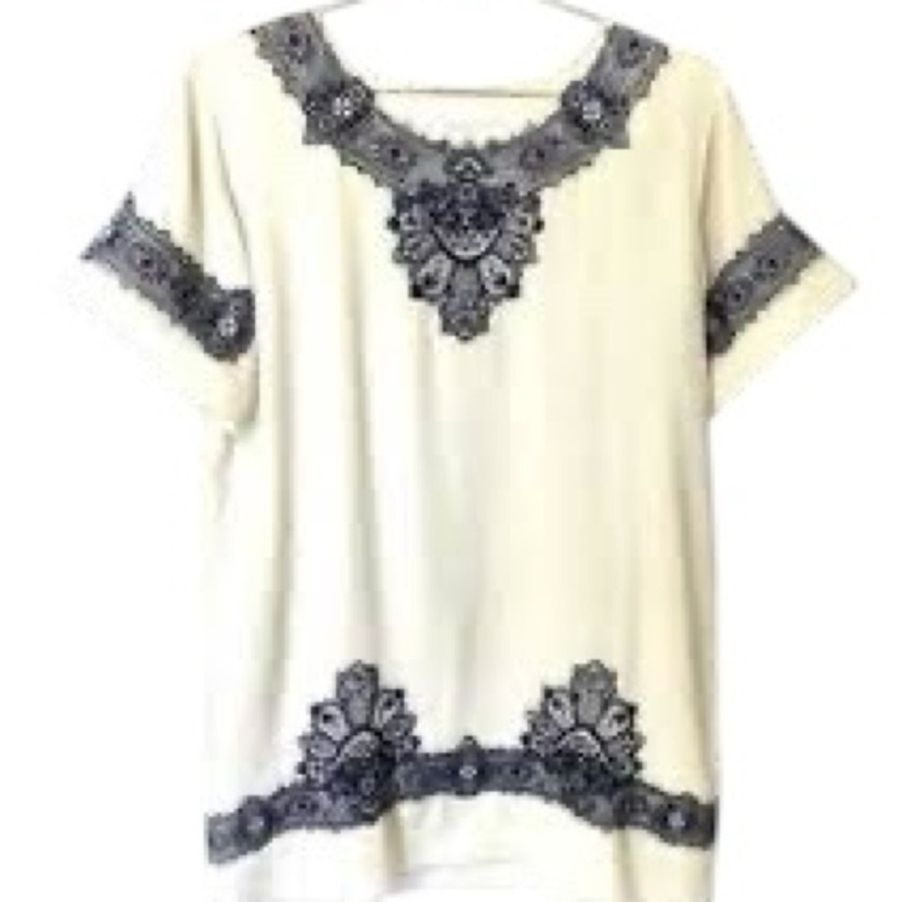 San & Soni Loka Petite Tunic Dress XXS Cream Beaded Embroidered Elegant Boho EUC - Picture 6 of 16